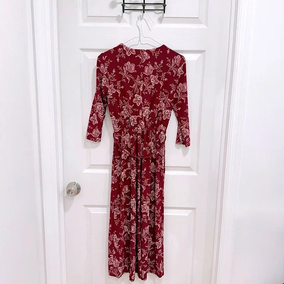 NWT Lauren Ralph Lauren Burgundy Floral Tie-Waist Midi Dress - Size 2 - Picture 2 of 6